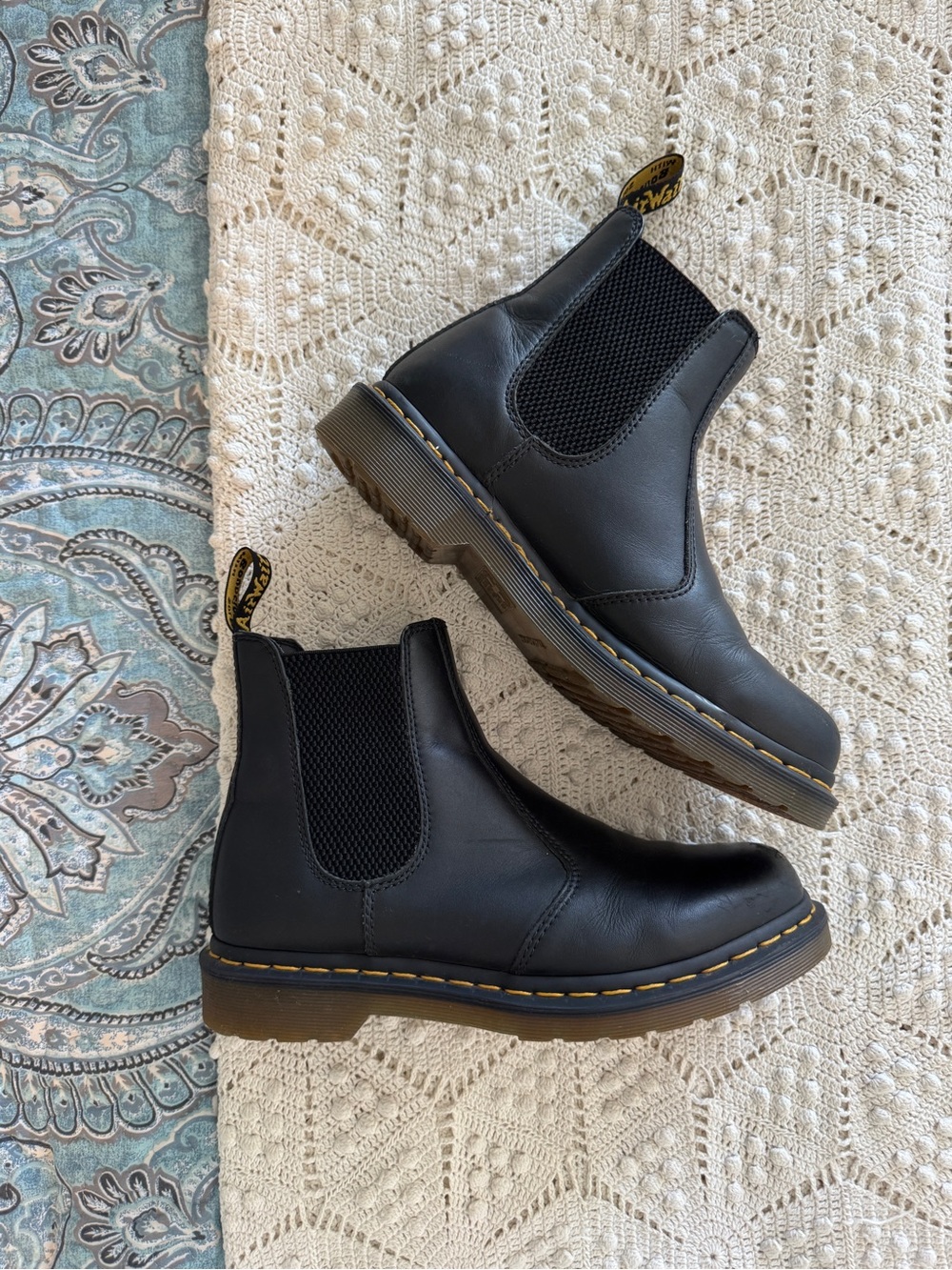 Dr. Martens Black Chelsea Ankle Boots with Yellow Stitching
